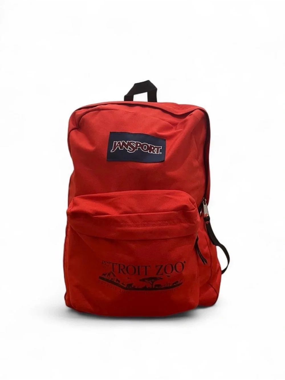 Jansport Red Backpack with Front Pocket and Detroit Zoo Print
